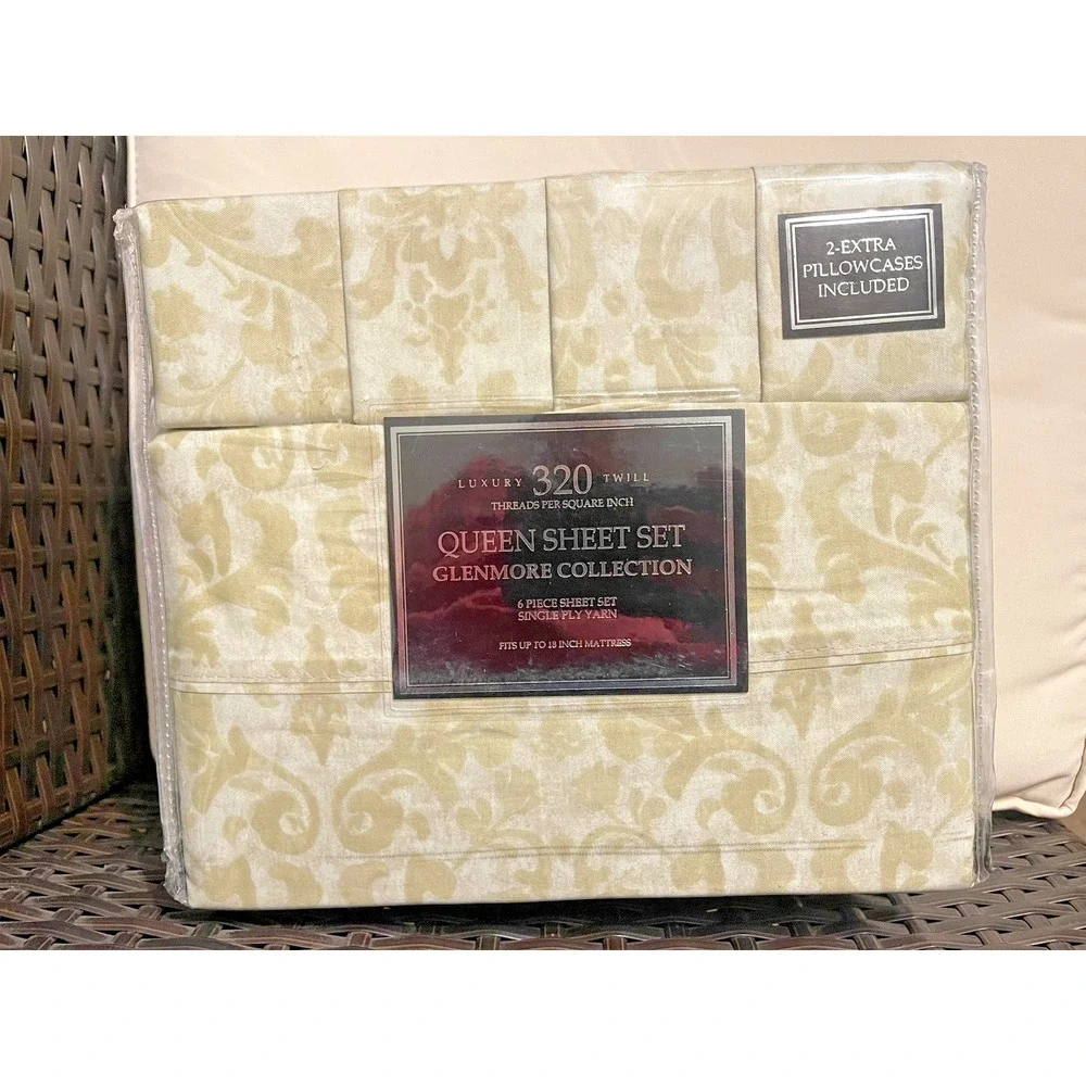 Luxury‎ Twill Glenmore Collection 320T Damask Pattern Queen Sheet Set 6 Pieces